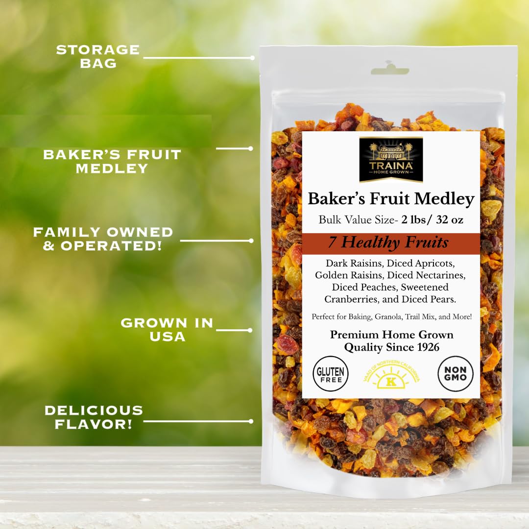 Traina Home Grown Dried Fruit Medley, 2 lbs, Resealable Pouch