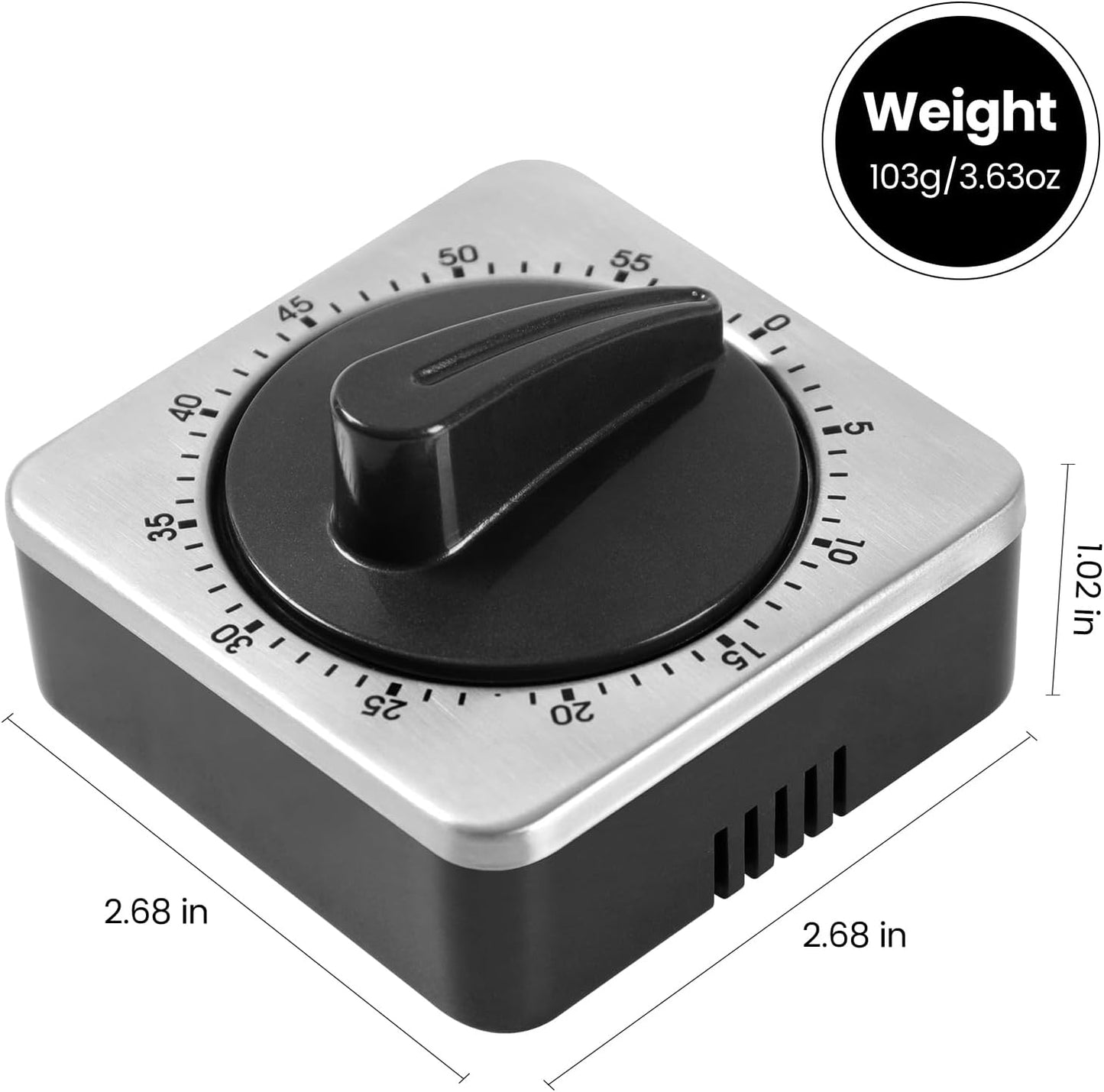 Kitchen Timers for Cooking, Chef Cooking Timer Clock with Loud Alarm - 100% Mechanical Desk Timer - No Batteries Required - Magnetic Backing, Exquisite Stainless Steel Body - Countdown Reminder