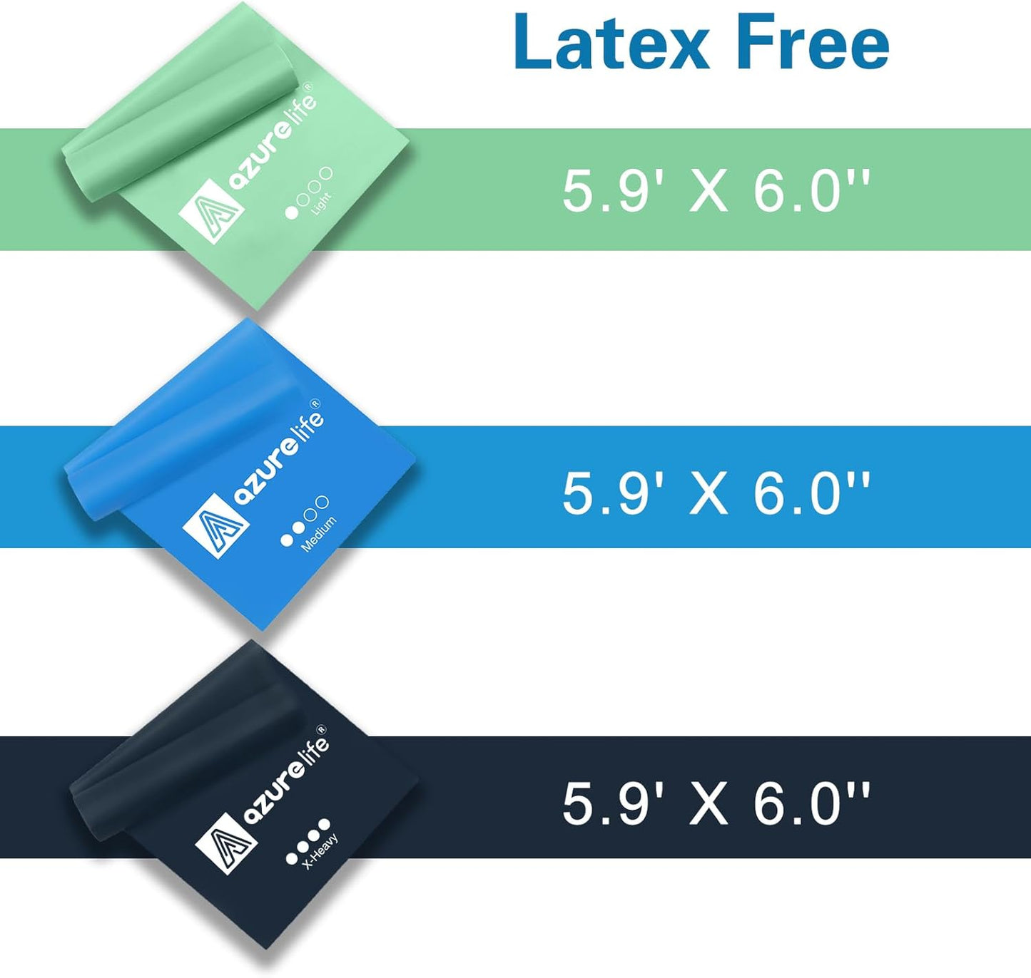 A AZURELIFE Resistance Bands - Latex-Free Exercise Bands for Strength Training, Yoga, Rehab