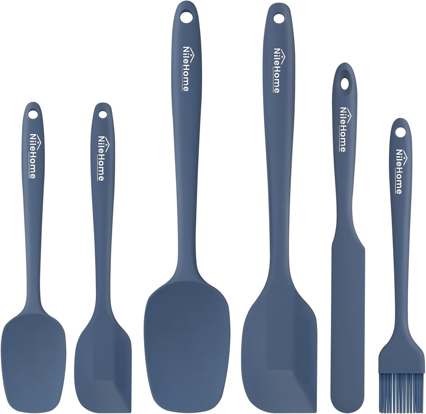 NileHome Silicone Spatula Set, 6 Pieces Food Grade Kitchen Utensils with Silicone Brush Heat Resistant Up to 600°F Dishwasher Safe BPA-Free Rubber Spatula for Scraping, Baking, Cooking, Mixing-Black