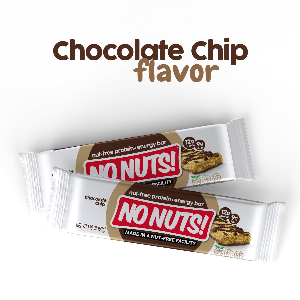 No Nuts! Chocolate Chip Protein Bars, 100% Nut-Free, Vegan, Gluten-Free, Non-GMO, Organic, Kosher, 12 Count