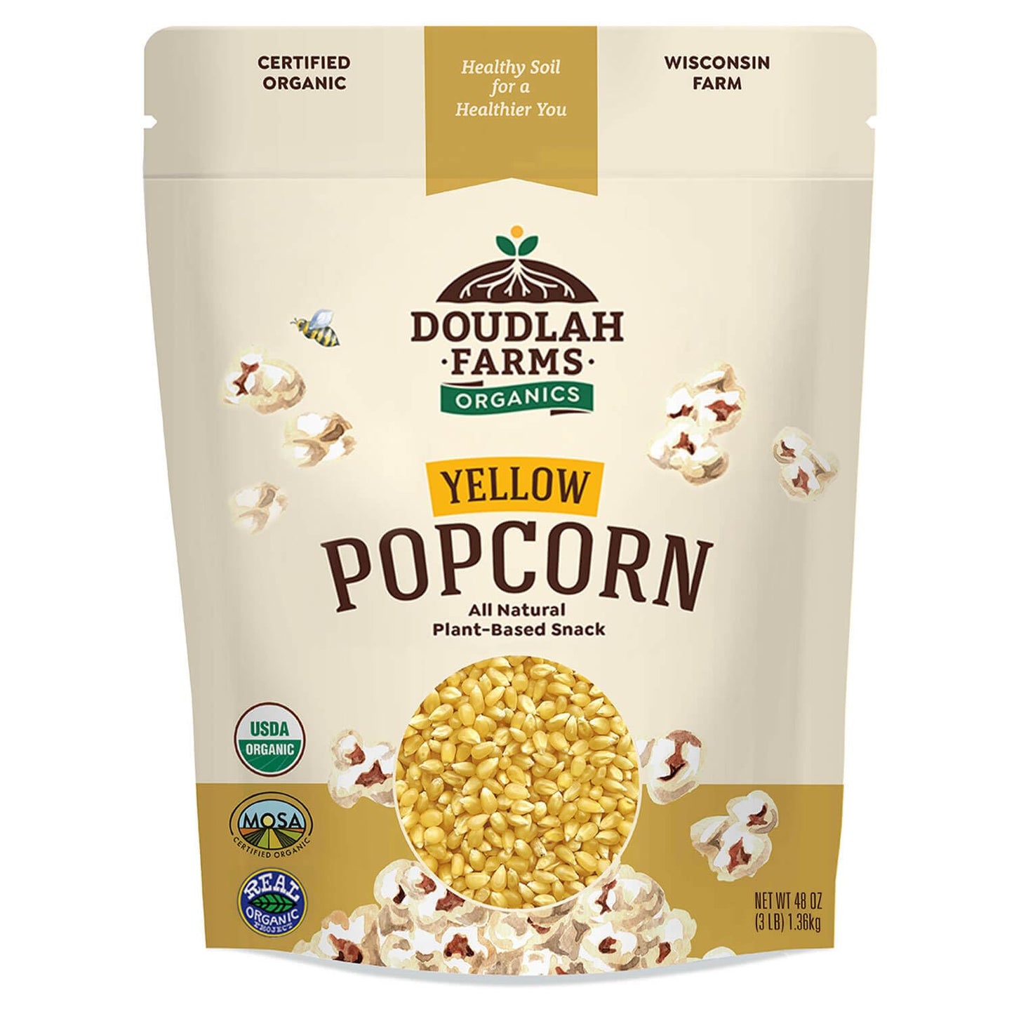 Organic White Popcorn Kernels Unpopped 3 lb Non-GMO Wisconsin Family Farm