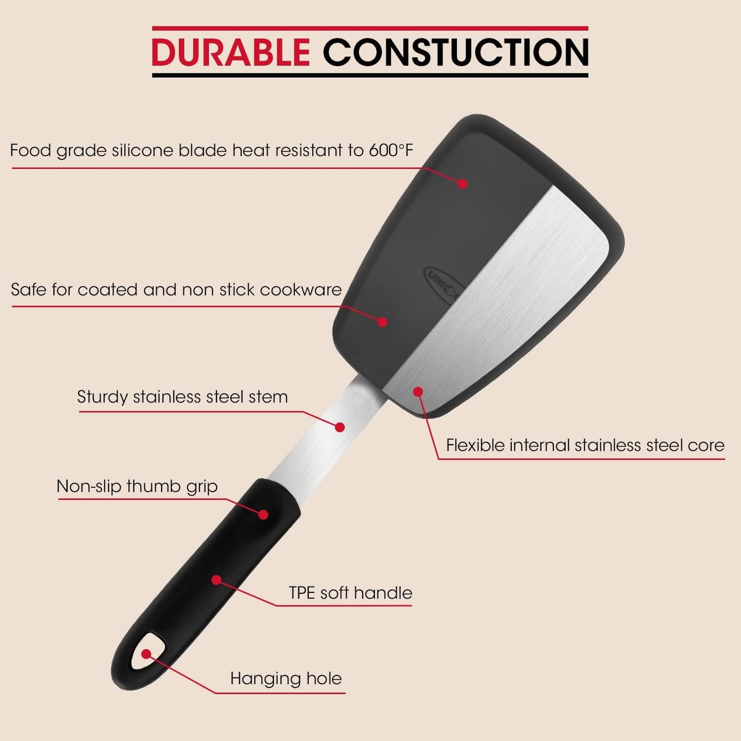 Unicook 2 Pieces Flexible Silicone Spatula Set for Kitchen Use, Food Grade | Flexible and Heat Resistant Head, Sturdy Construction, Non-Stick Safe, Non-slip Grip, Easy Care, Versatile Cooking Tasks