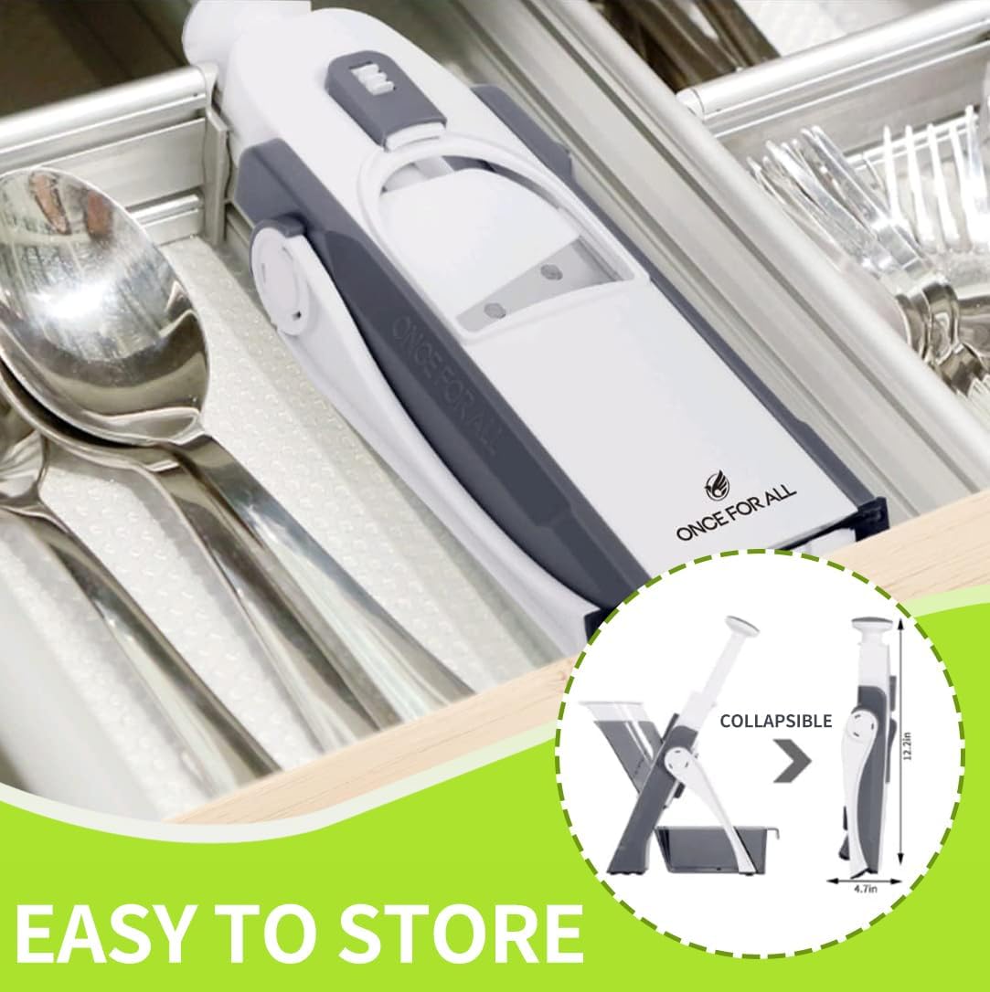 ONCE FOR ALL Safe Mandoline Slicer Kitchen, All in 1 Vegetable Slicer, Gray | Adjustable Thickness, Potato Slicer Veggie Chopper, Strips Julienne Dicer, French Fry Cutter, Dishwasher Safe, Kitchen Gift