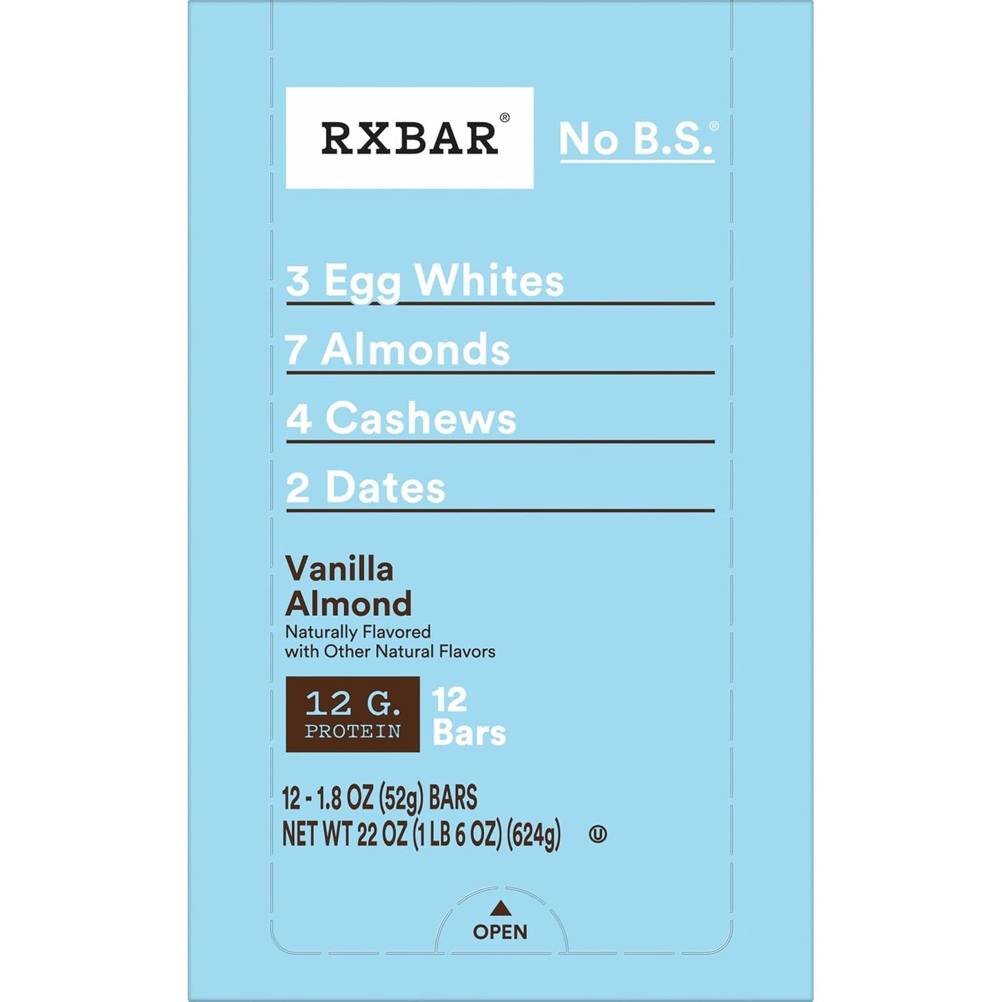 RXBAR Vanilla Almond Protein Bars, 12 Count, 22oz Box, Gluten Free, High Protein Snack
