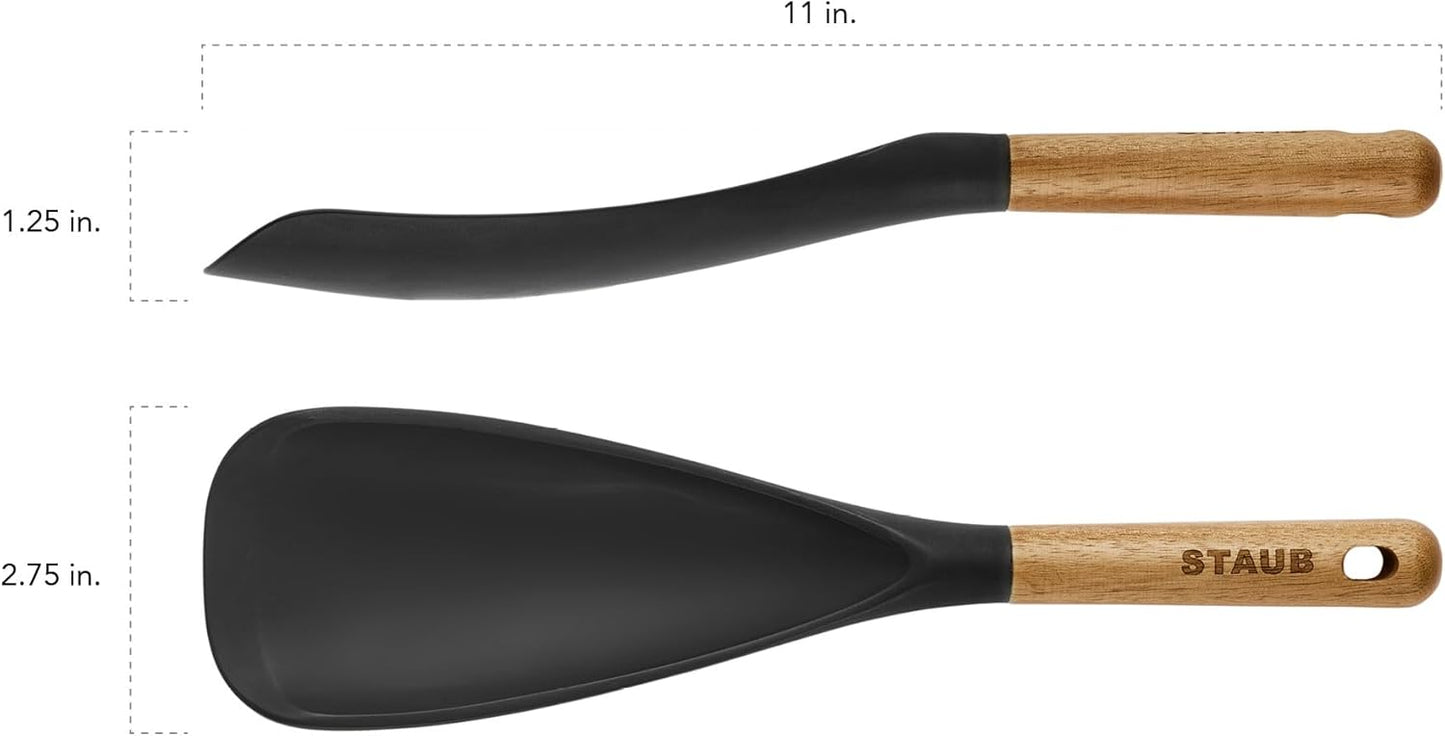Staub Silicone with Wood Handle Cooking Utensil, Multi-function Spatula Spoon | BPA Free Silicone Cooking Spoon, Heat-resistant Silicone Head, Durable Acacia Wood Handle. Safe for All Cookware Surfaces.