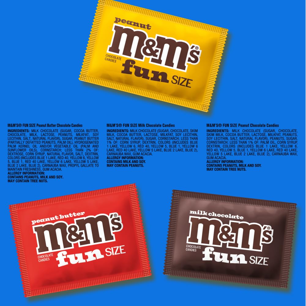 M&M'S Milk Chocolate, Peanut & Peanut Butter Fun Size Variety Pack, Party Size, 19.41 Oz Bulk Candy Bag