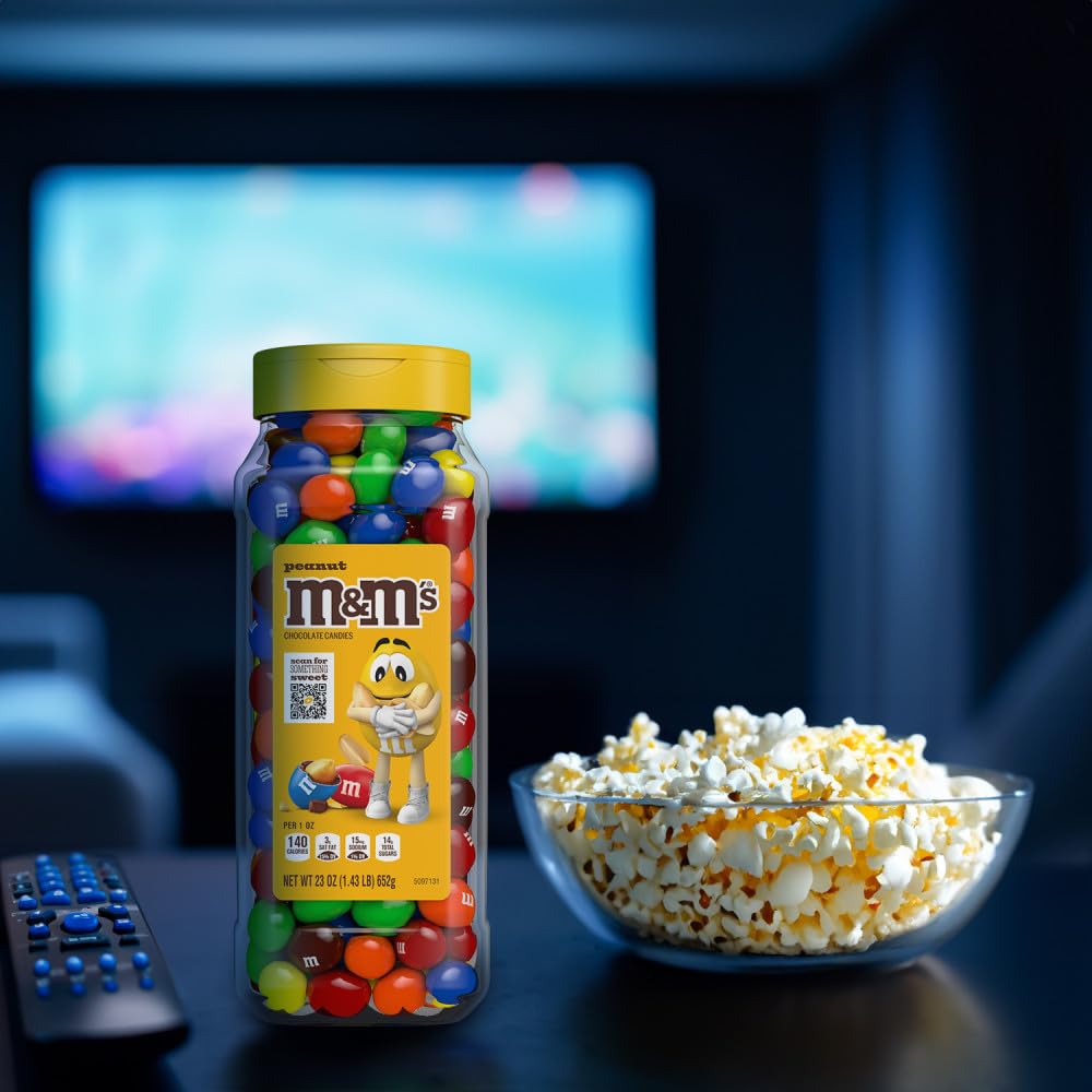 M&M's Milk Chocolate and Peanut Bulk Candy Jars, Assorted Chocolate Candies, Party Size, Movie Night Snacks, Resealable and Recyclable, 48.5 Ounces Total (Pack of 2)