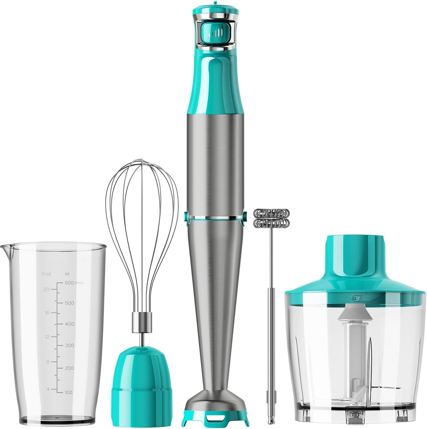 Turelar Immersion Blender Handheld Corded, 1100W 5 in 1 Hand Blender Set | Trigger Variable Speed, Emulsion Stick Mixer with Food Processor, Whisk, Frother, for Soup, Puree, Baby Food, Anti-scratch
