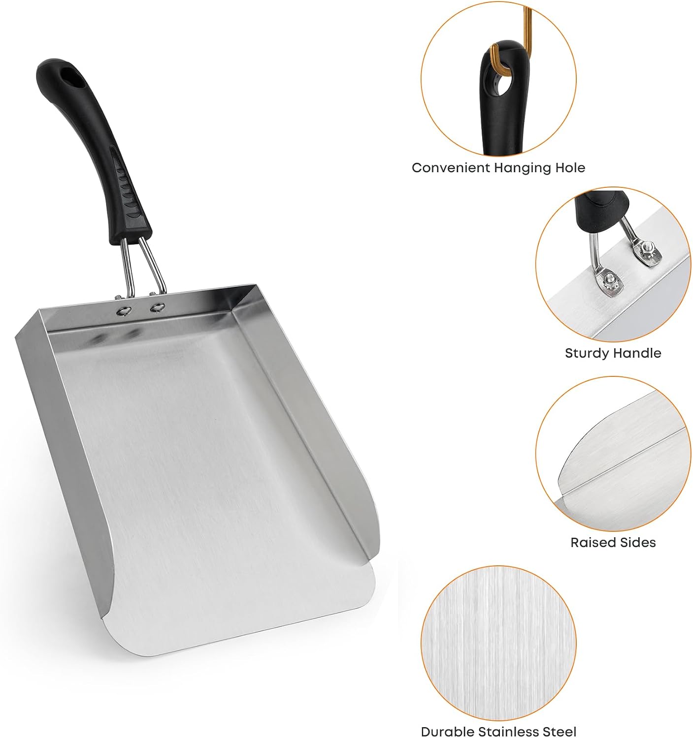 Stanbroil Large Griddle Scoop Spatula Food Mover for Rice, Veggies & More | Stainless Steel, 7" Wide, Moves More Food at Once, Flat Top Grill Tool, Ideal for Stir Fry, Fried Rice & Teppanyaki