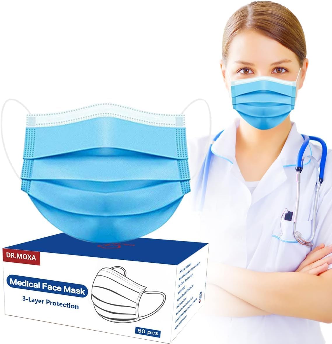 100 Pack Disposable Face Masks ASTM Level 2 Medical Grade 3 Ply Protection