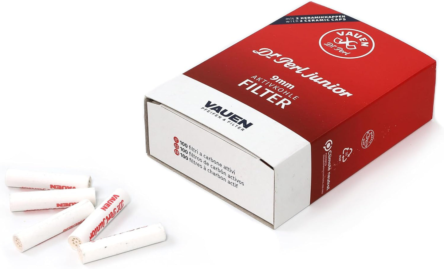 Vauen Dr. Perl Junior 9mm Activated Carbon Pipe Filters, 100 Pack