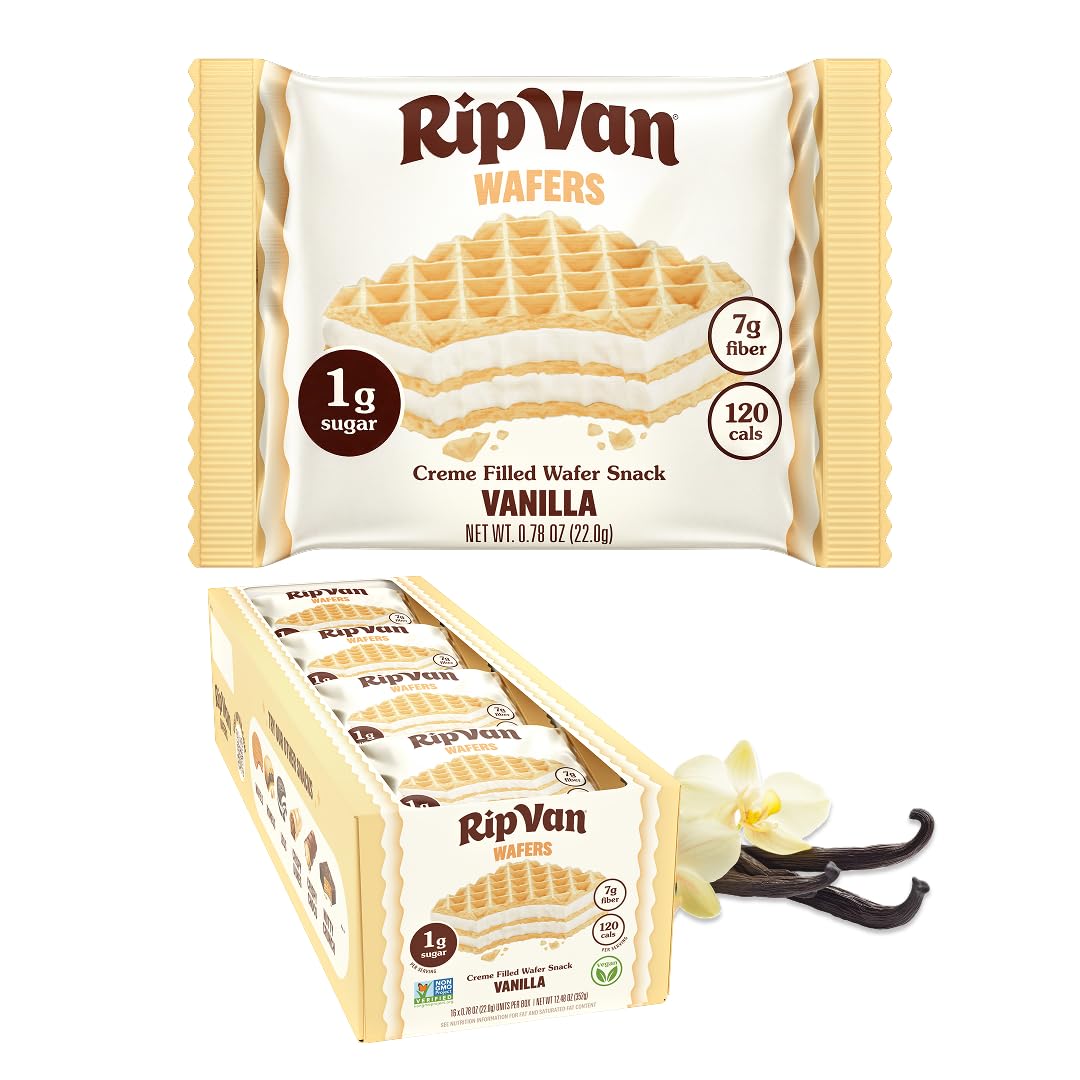 Rip Van Dark Chocolate Wafer Cookies - Healthy Snacks - Non GMO, Keto, Low Carb, Low Sugar (2g), Low Calorie and Vegan, 16 Count