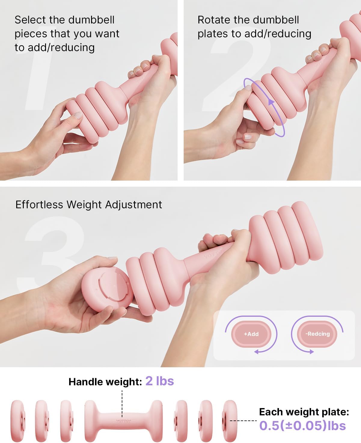 YOTTOY Adjustable Dumbbell Set of 2, 4-in-1 Hand Weights for Women