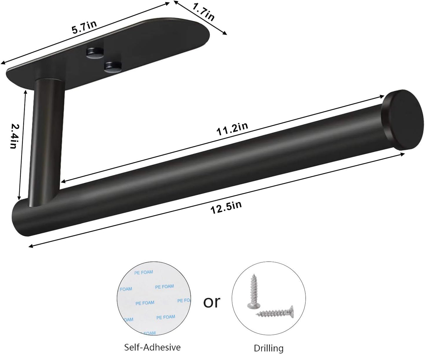 VAEHOLD Adhesive Paper Towel Holder Under Cabinet Wall Mount for Kitchen Paper Towel, Black Paper Towel Roll Holder Stick to Wall, Stainless Steel(Black)