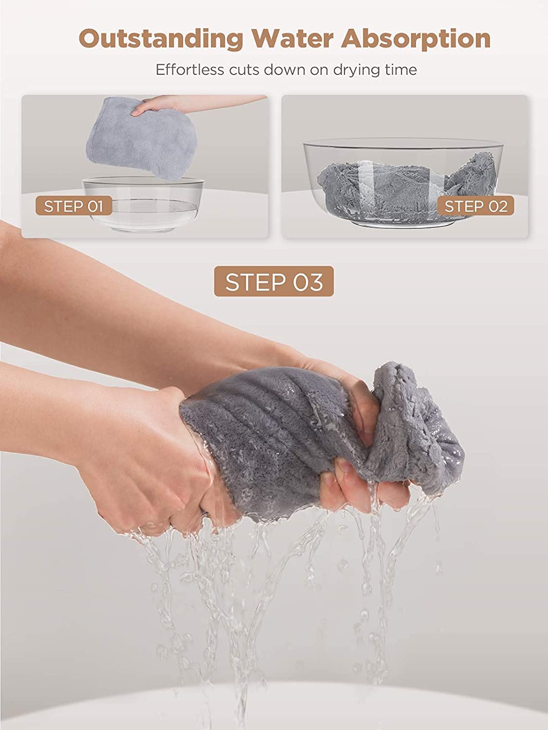 Hicober Microfiber Hair Towels, 3-Pack Drying Wraps for Curly Hair