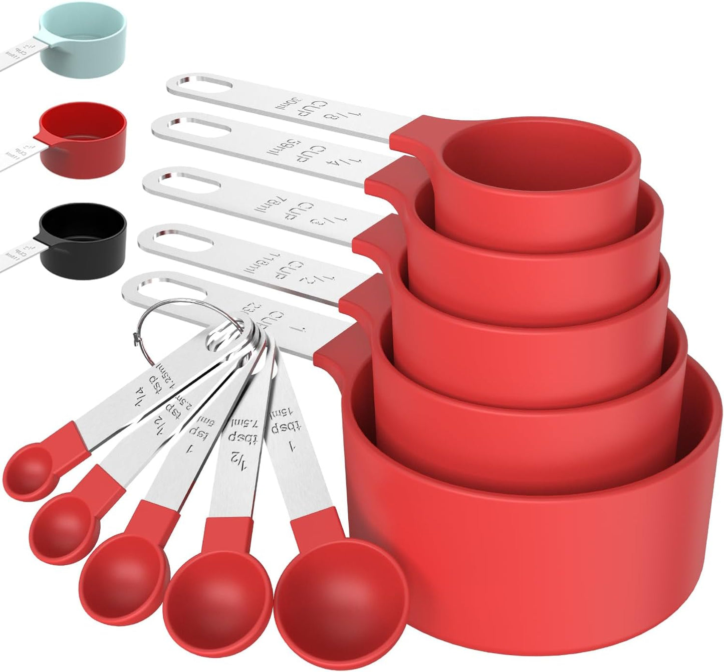 Measuring Cups & Spoons Set, Stackable Cups and Spoons | Nesting Measure Cups with Stainless Steel Handle, Kitchen Gadgets for Cooking & Baking (Blue)