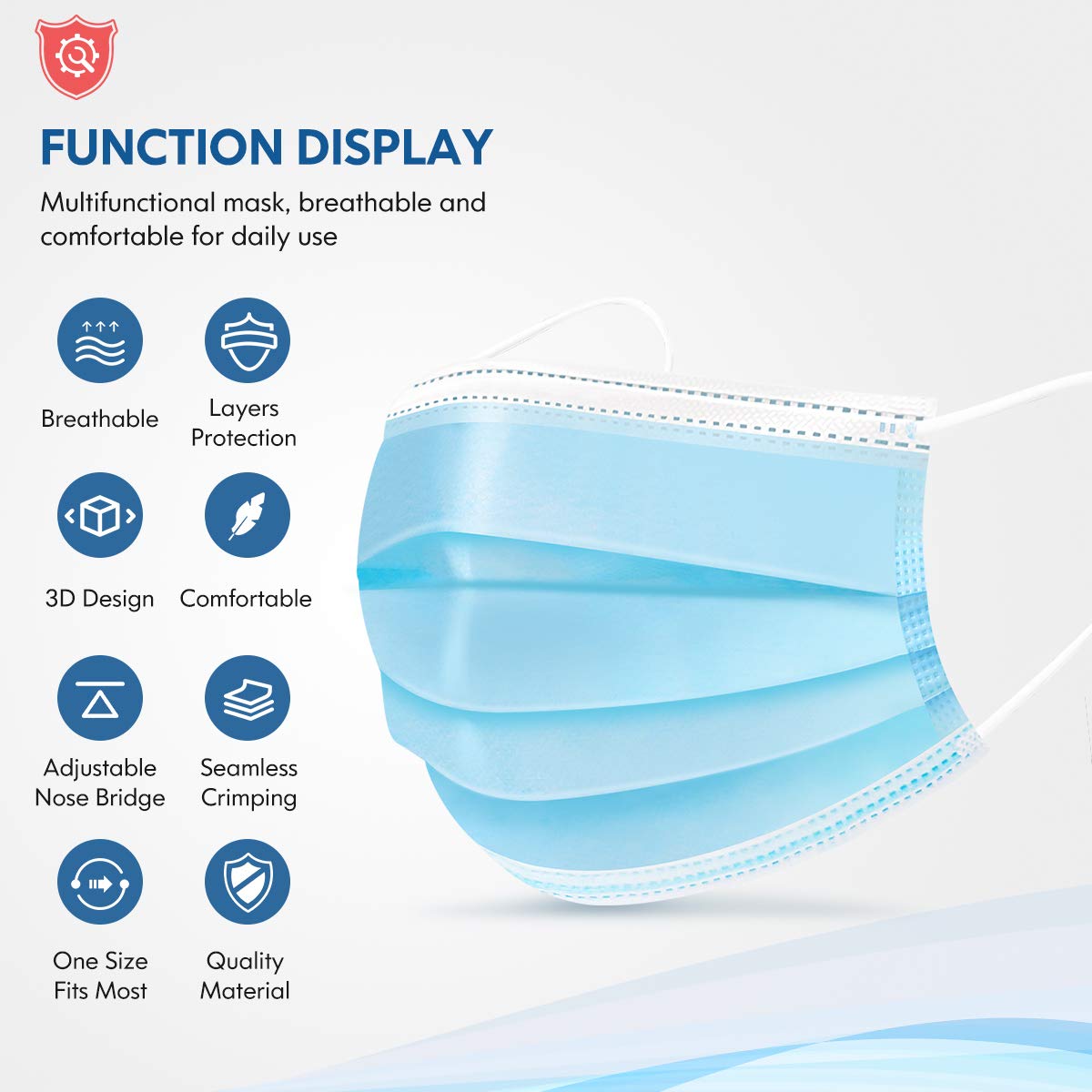 HDFK 3Ply Non-Woven Face Mask Disposable Adults Blue 50Pack with Nose Clip
