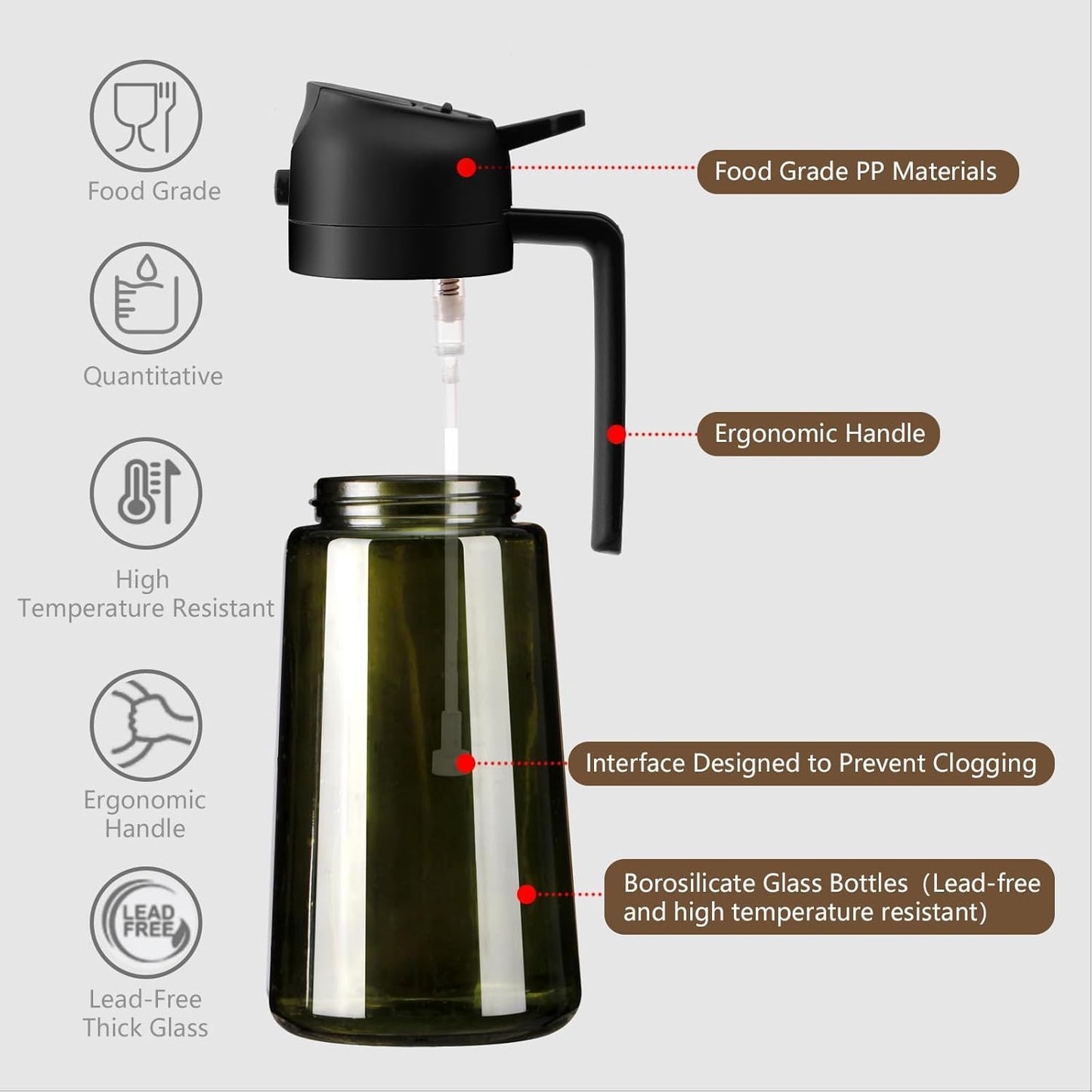 SWEET VIEW Olive Oil Sprayer for Cooking 16oz/470ml | Glass Light-Proof Oil Pourer for Kitchen with Stickers for Air Fryer, Cooking, Salad, BBQ with Stickers