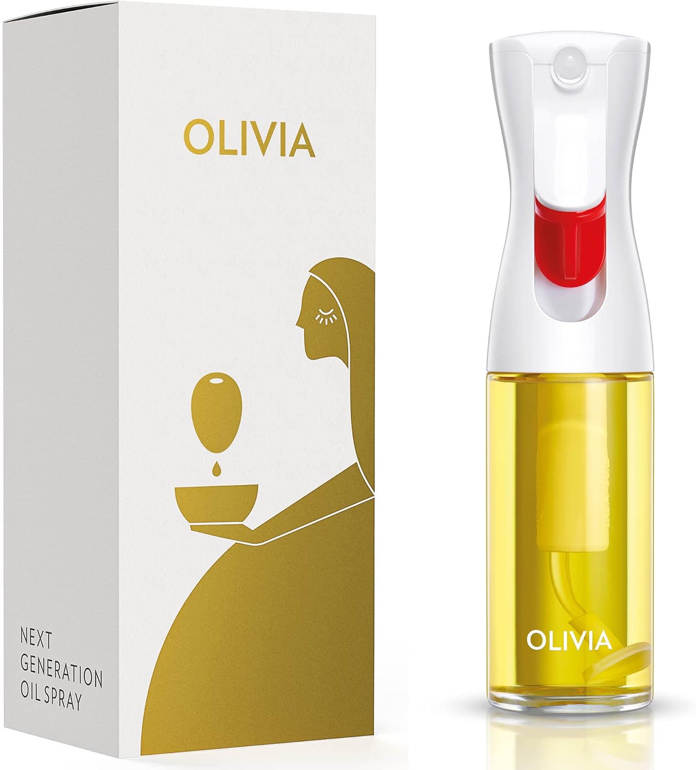 FLAIROSOL OLIVIA SIGNATURE Oil Sprayer for Cooking, 130ml Glass,White Print | Portion control mist for air fryer, salad, BBQ, refillable & reusable, fine mist olive oil kitchen sprayer, anti-drip