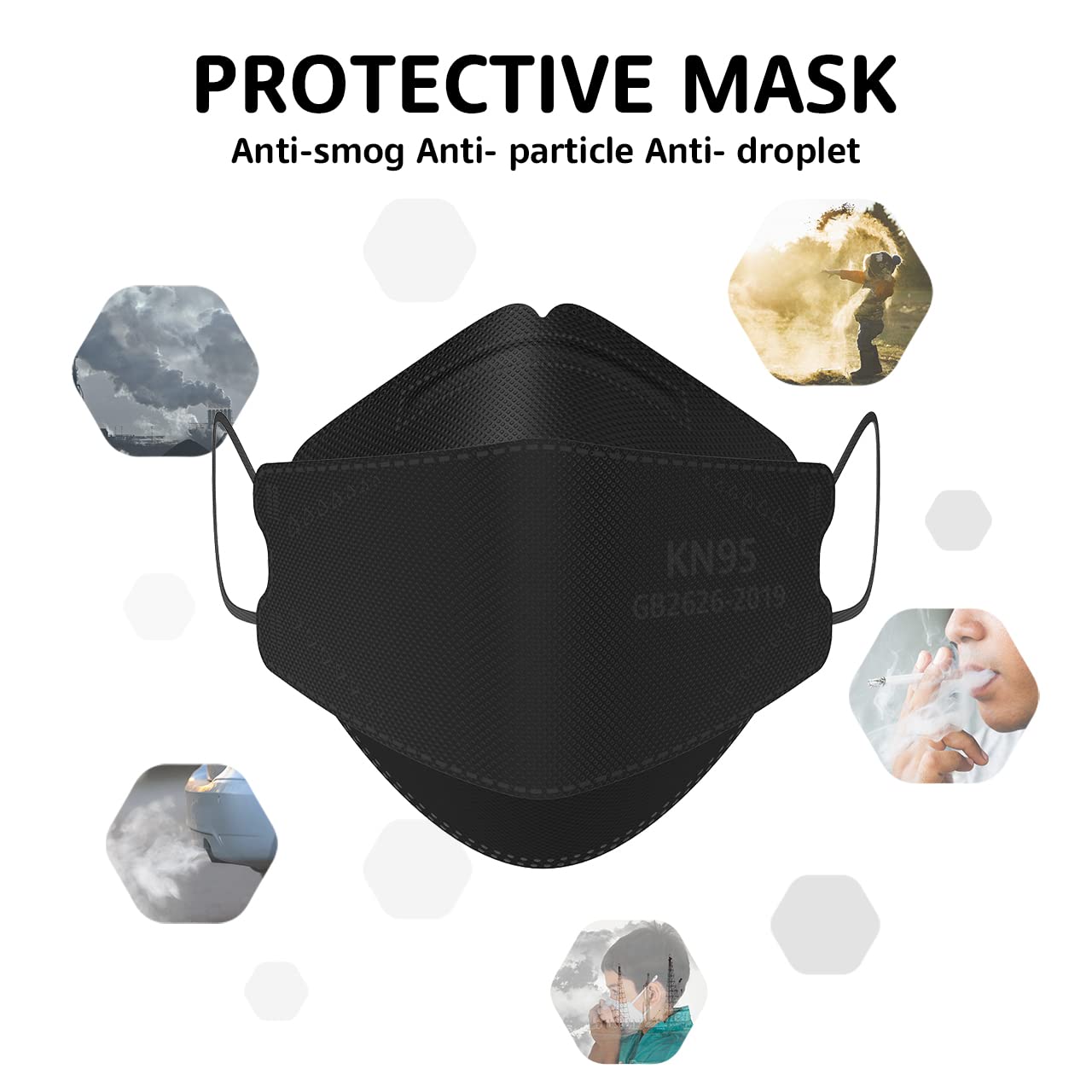 LEVENIS KN95 Face Masks 50 Pack, Breathable and Disposable, Black
