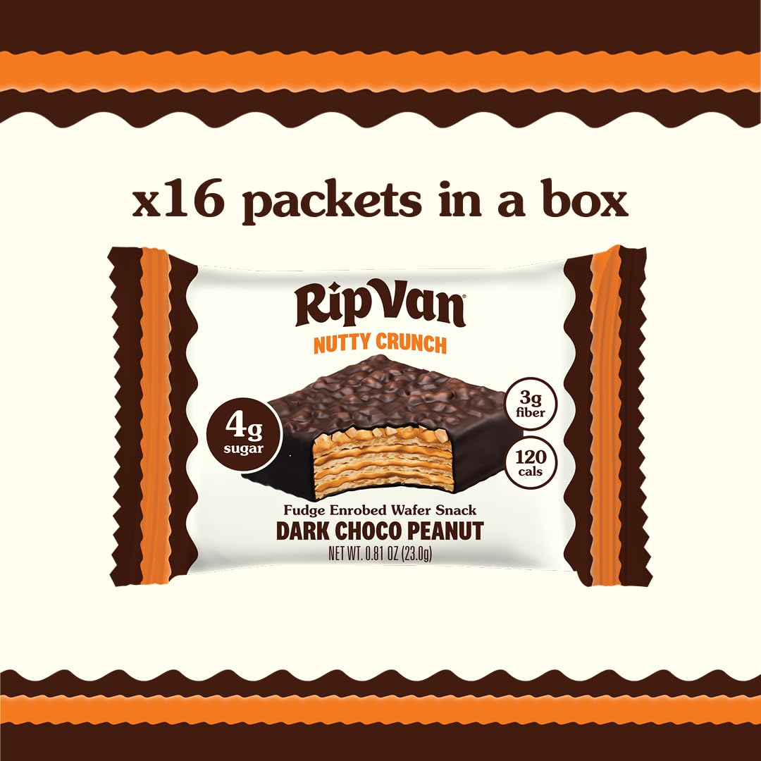 Rip Van Nutty Crunch Dark Choco Peanut Butter Wafer snack, 16 count, individually wrapped