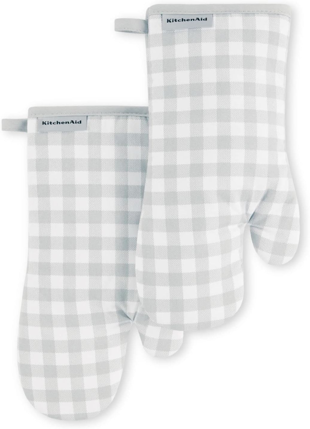KitchenAid Gingham Oven Mitt 2-Pack Set, Milkshake Tan, 7"x13"
