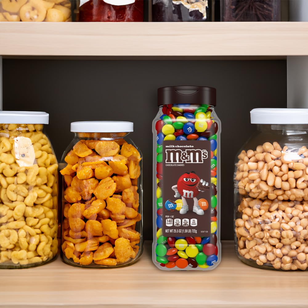 M&M's Milk Chocolate and Peanut Bulk Candy Jars, Assorted Chocolate Candies, Party Size, Movie Night Snacks, Resealable and Recyclable, 48.5 Ounces Total (Pack of 2)
