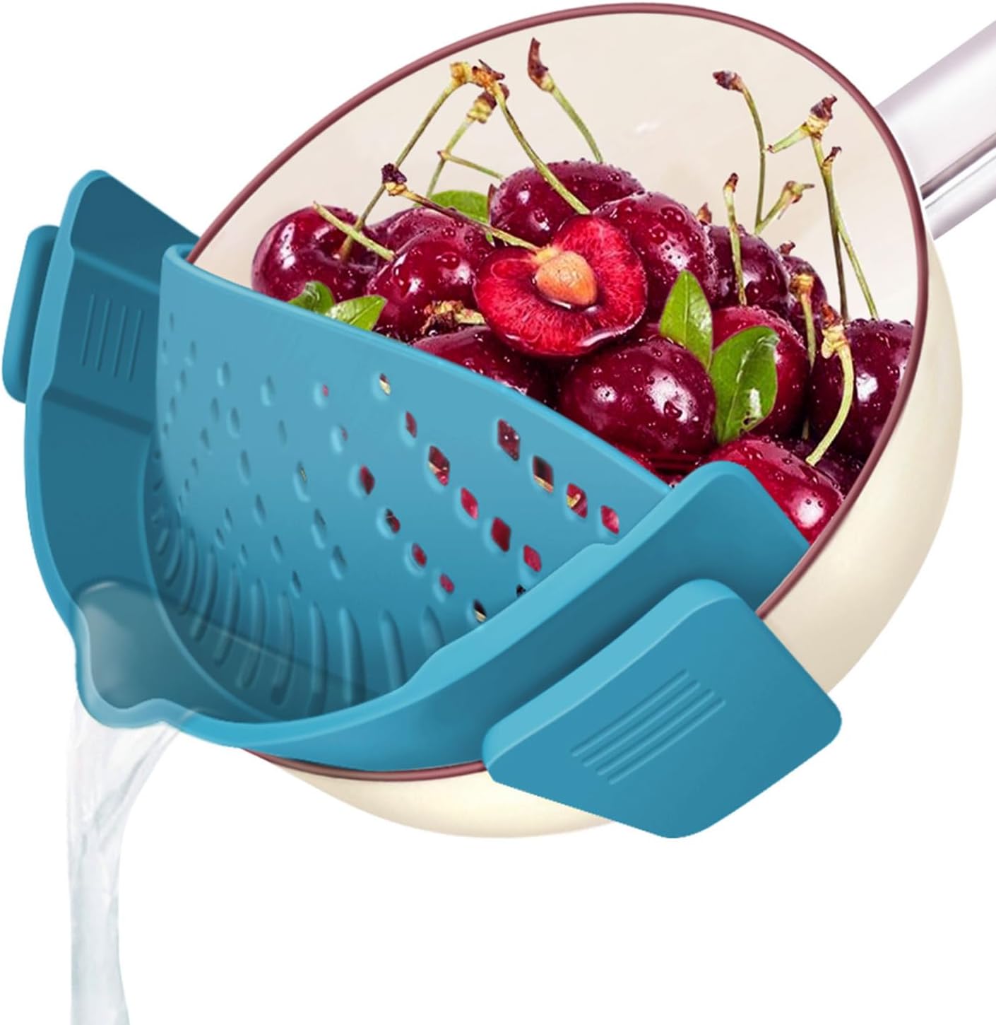 YEVIOR Clip on Strainer for All Pots Pan,Silicone Pasta Strainer | Food-grade BPA-free,Kitchen Gadgets, Food Strainer Collapsible Colander for Noodle,Vegetables,Fruit,Spaghetti (Grey)