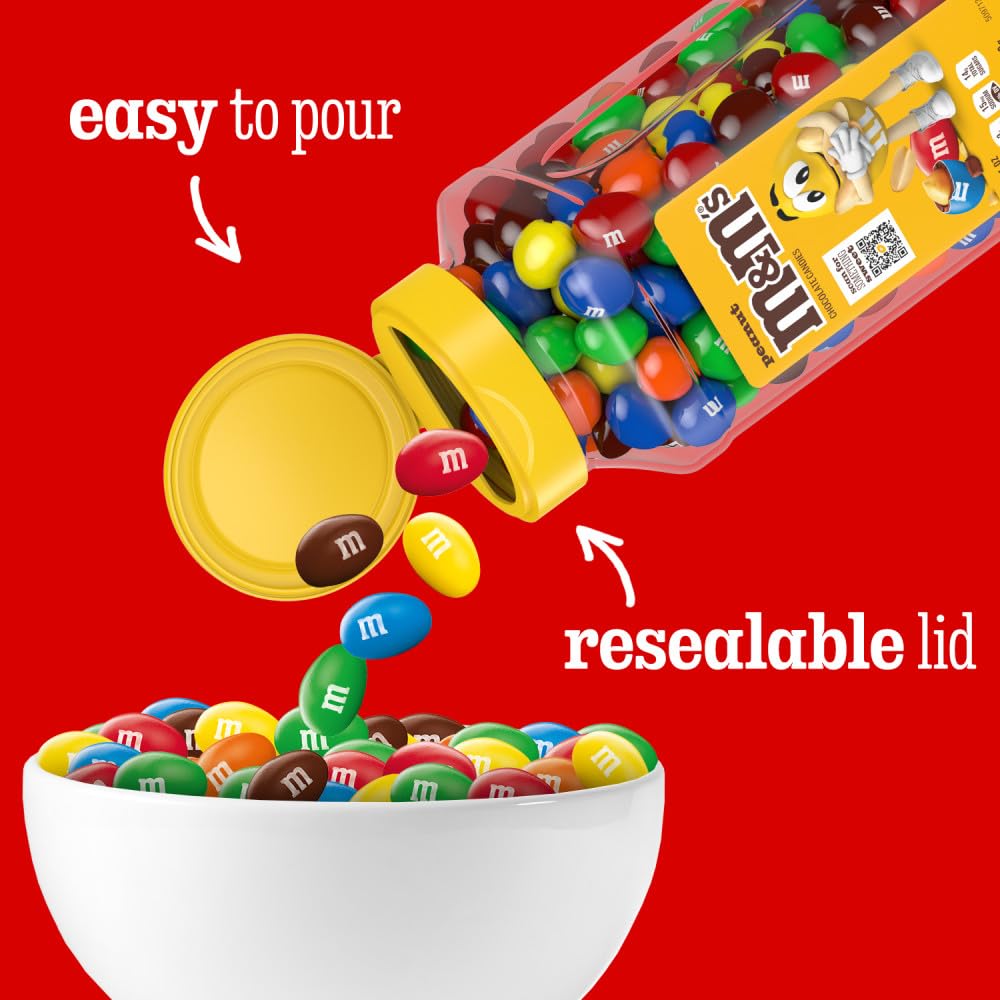 M&M's Milk Chocolate and Peanut Bulk Candy Jars, Assorted Chocolate Candies, Party Size, Movie Night Snacks, Resealable and Recyclable, 48.5 Ounces Total (Pack of 2)