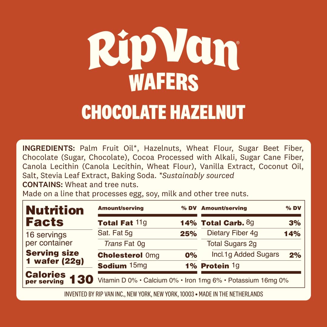 Rip Van Chocolate Hazelnut Wafer Cookies, 16 Count, Individually Wrapped