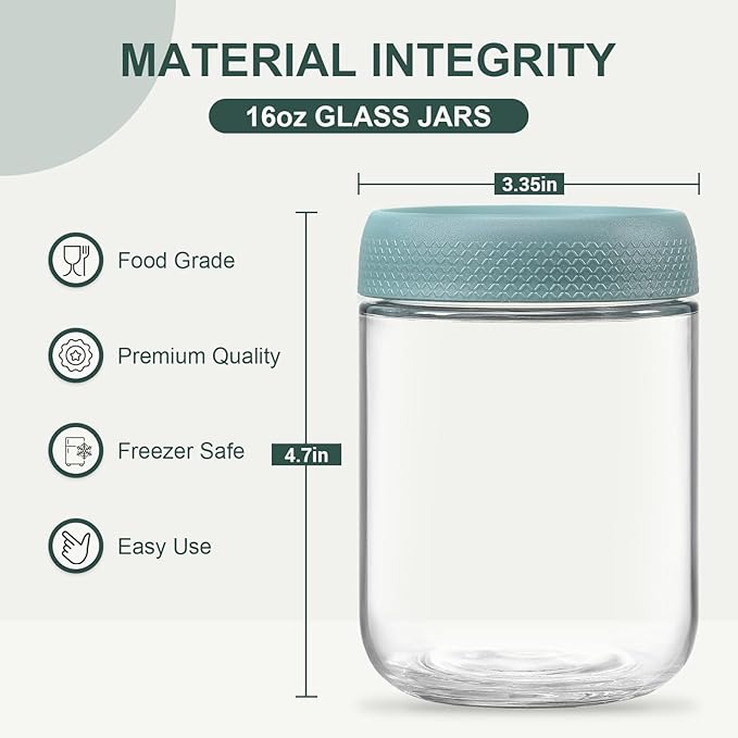 NETANY 6-pack 16 oz Overnight Oats Containers with Lids, Glass jars with Airtight Lids, Wide mouth Mason Salad jars, Glass Food Storage Containers for Snacks Yogurt Spice Sugar