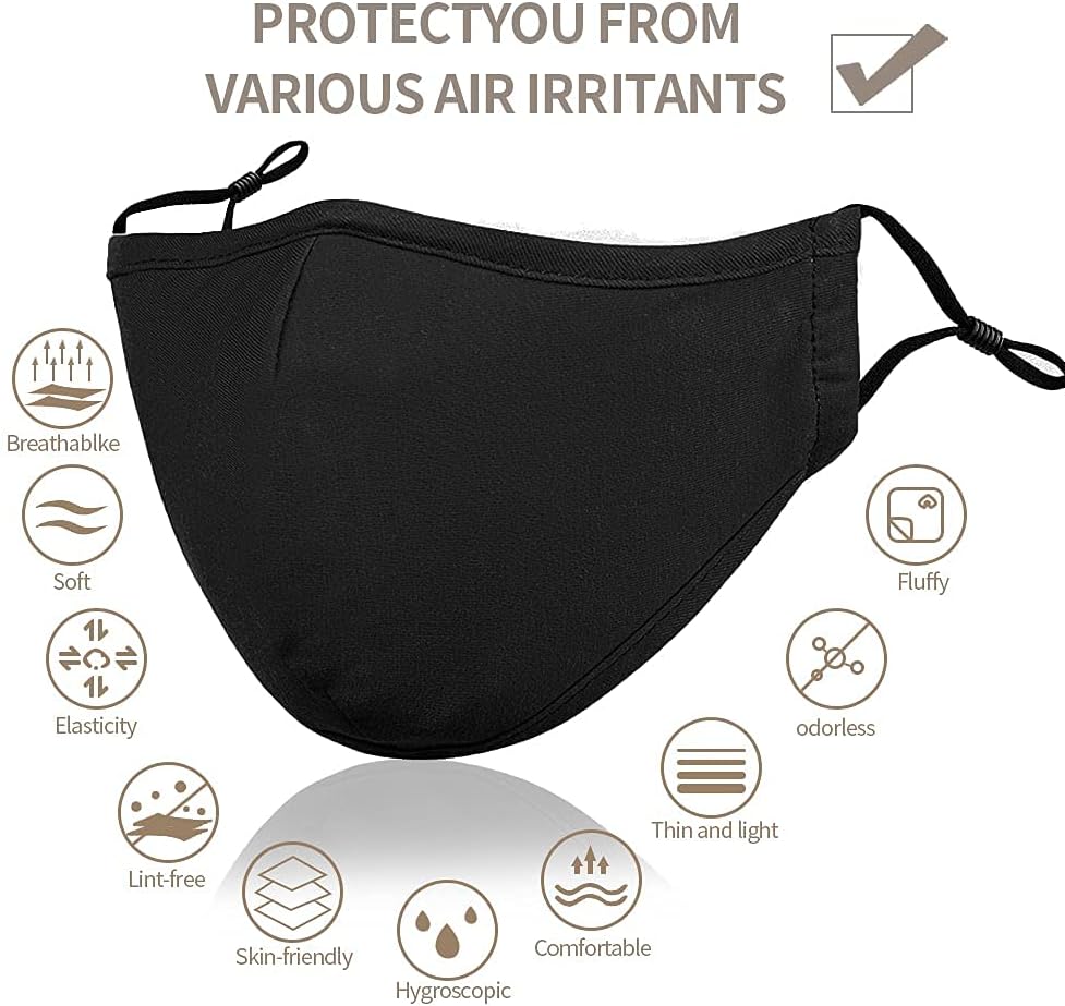 Black Reusable Breathable Cloth Face Mask, Adjustable Washable Face Protection Cover for Men and Women