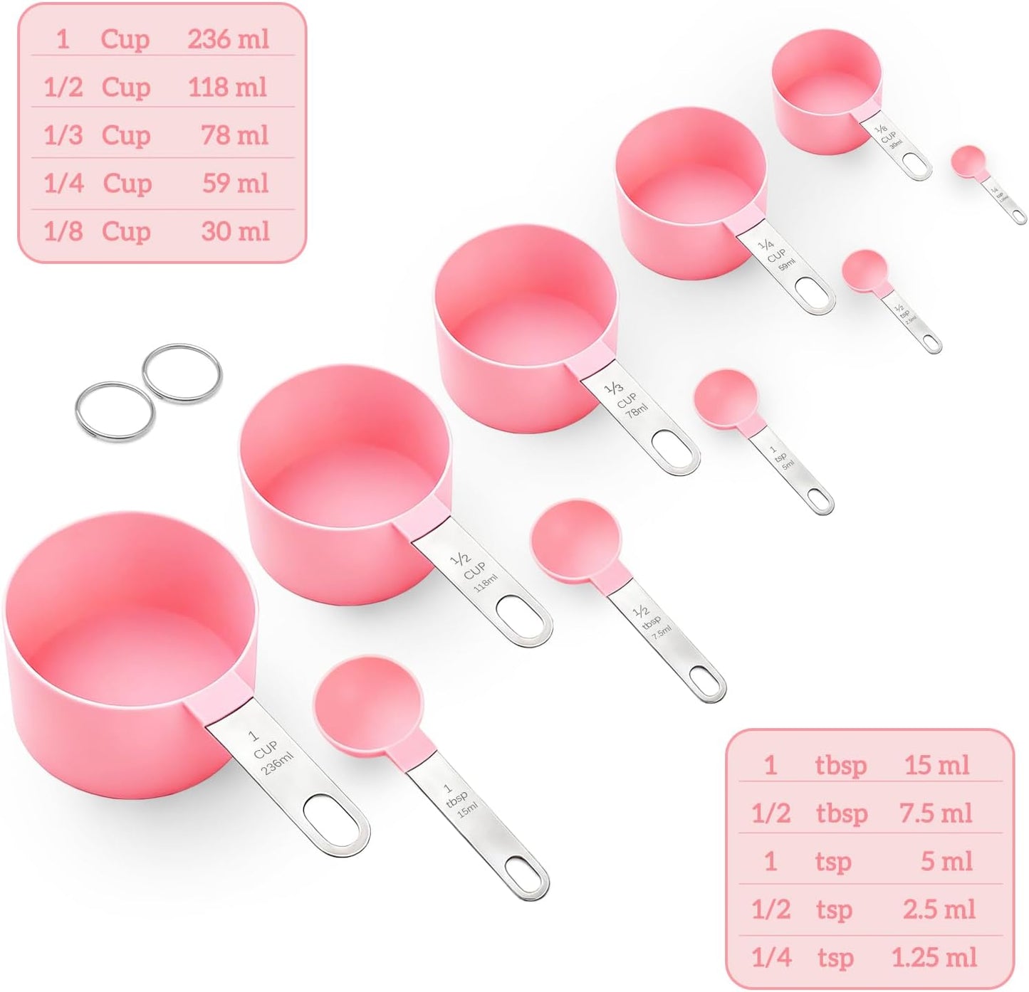 Measuring Cups and Spoons Set, 10 Pieces Stackable Measure Tools with Stainless Steel Handles, Kitchen Gadgets for Cooking & Baking (Pink)