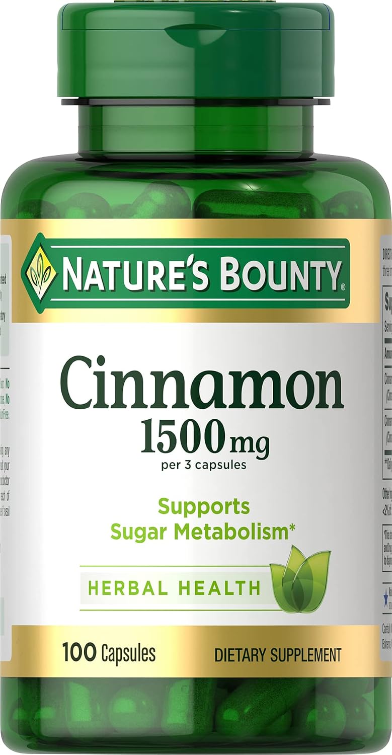 Nature's Bounty Cinnamon Capsules, Herbal Supplement, 1500mg, 100 Capsules