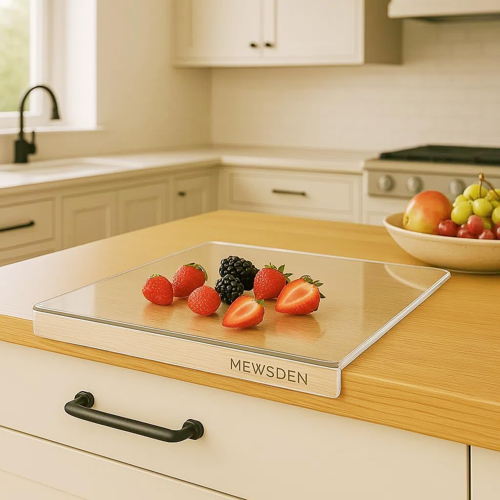 Acrylic Cutting Board with Counter Lip, Clear Cutting Boards for Countertop Protector, Non-Slip Cutting Board for Kitchen Counter, Aesthetic Kitchen Decor Gadgets House Warming Gifts(16.1"x12.5")