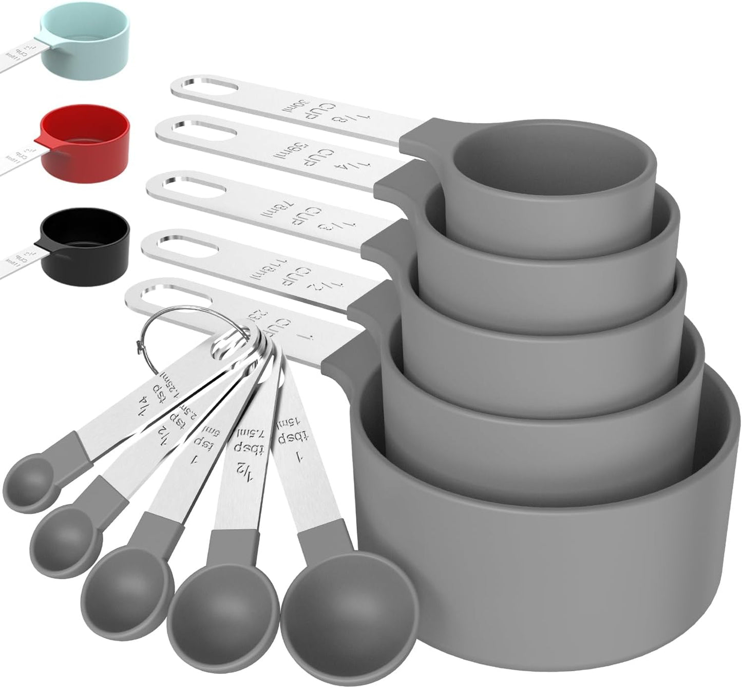Measuring Cups & Spoons Set, Stackable Cups and Spoons | Nesting Measure Cups with Stainless Steel Handle, Kitchen Gadgets for Cooking & Baking (Black)