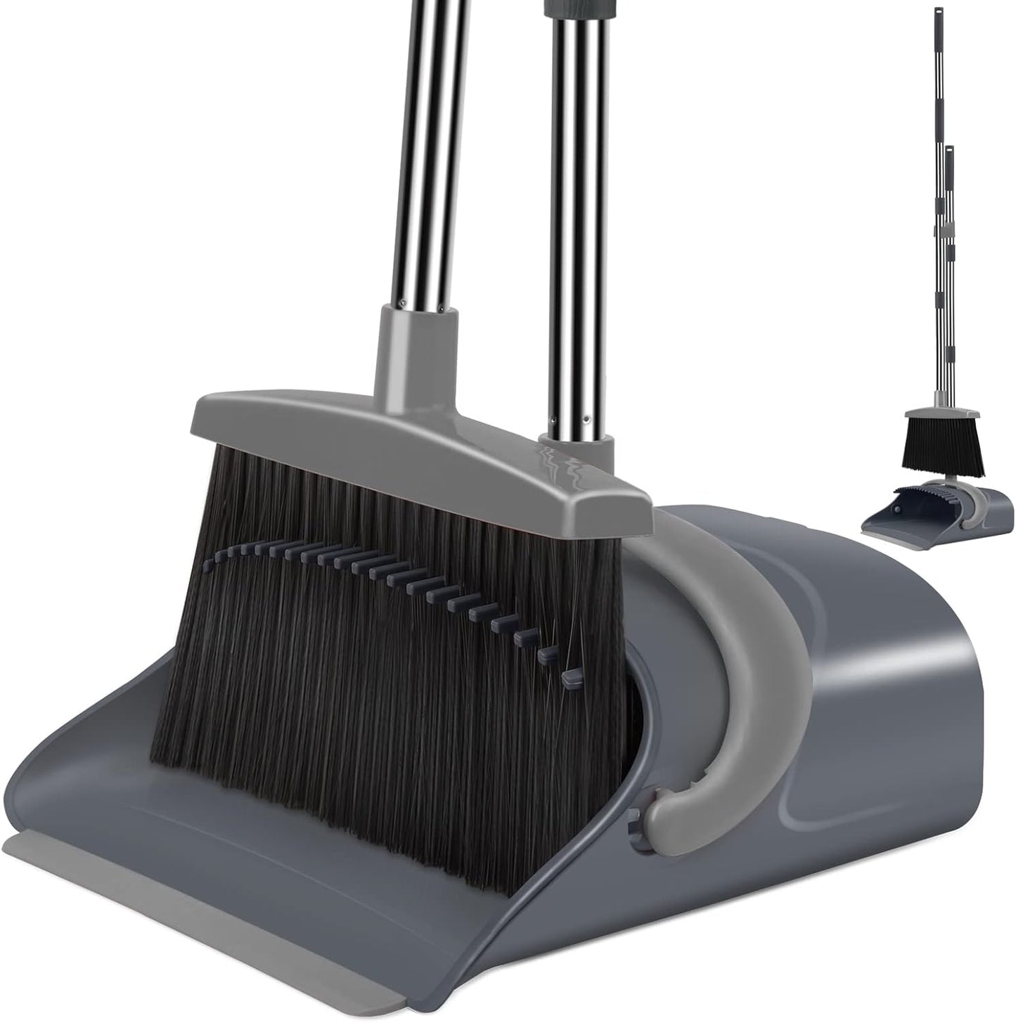 Ivandar Broom and Dustpan Set for Home, Dust pan with Long Handle, Broom with Dustpan Combo Set, for Home Kitchen Room Office Lobby Floor Use Upright Stand Up Sweeping (Gray&Green)