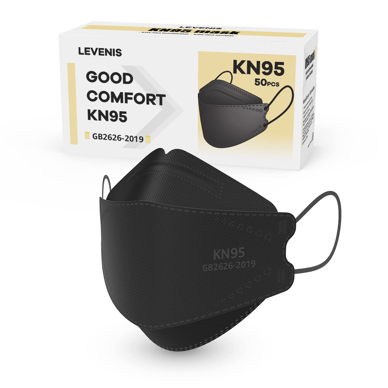 LEVENIS KN95 Face Masks 50 Pack, Breathable and Disposable, Black