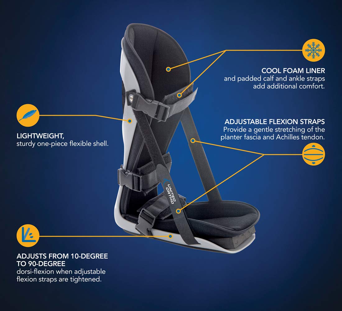 United Ortho Plantar Fasciitis Adjustable Leg Support Brace Large Black