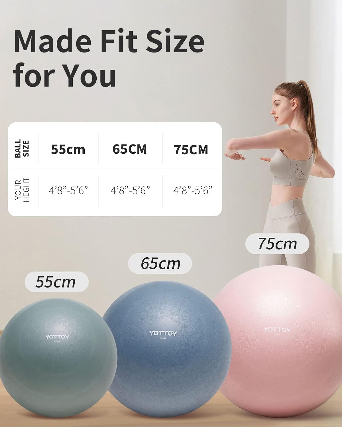 YOTTOY Anti-Burst Exercise Ball, 2000lb Capacity, Thick Workout Ball