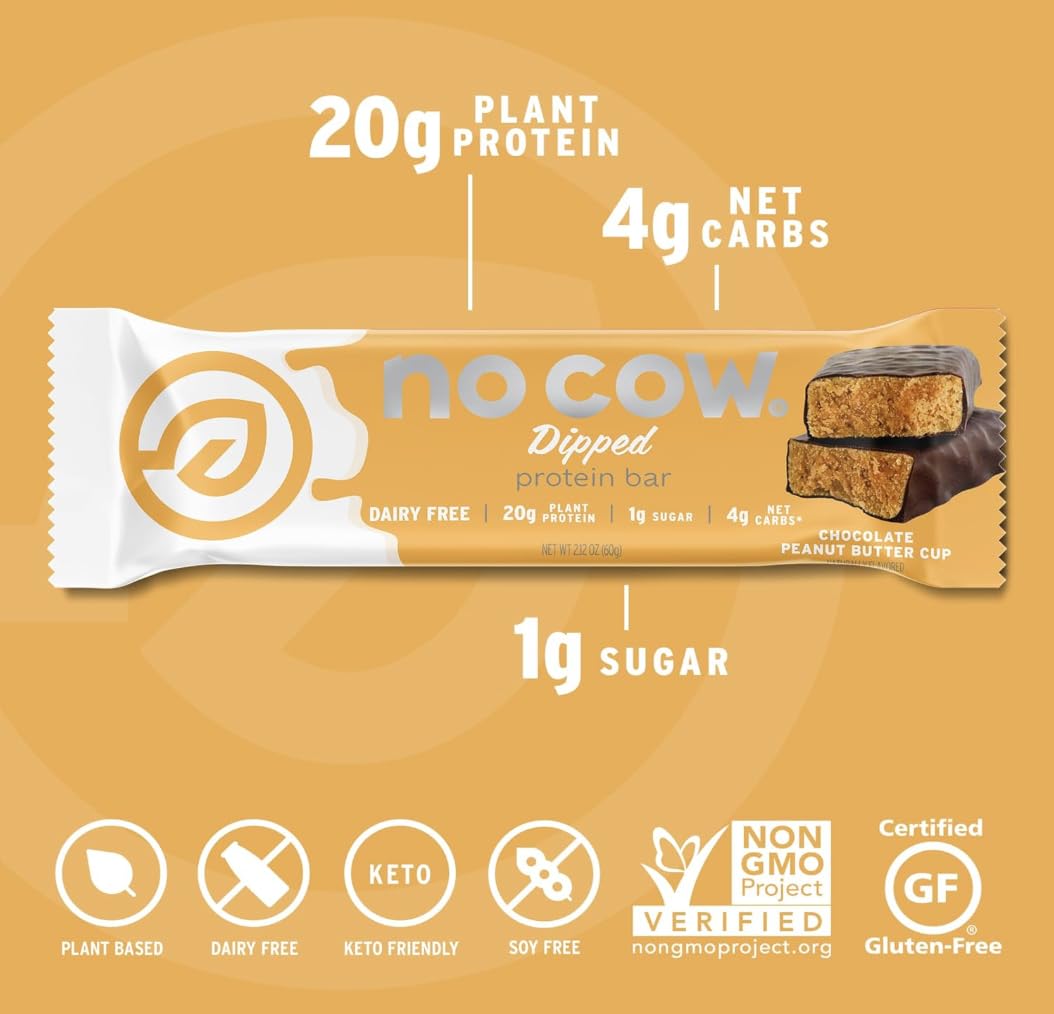 No Cow Vegan Protein Bar Sampler Pack, 20g Plant Based Protein, Gluten Free, Dairy Free