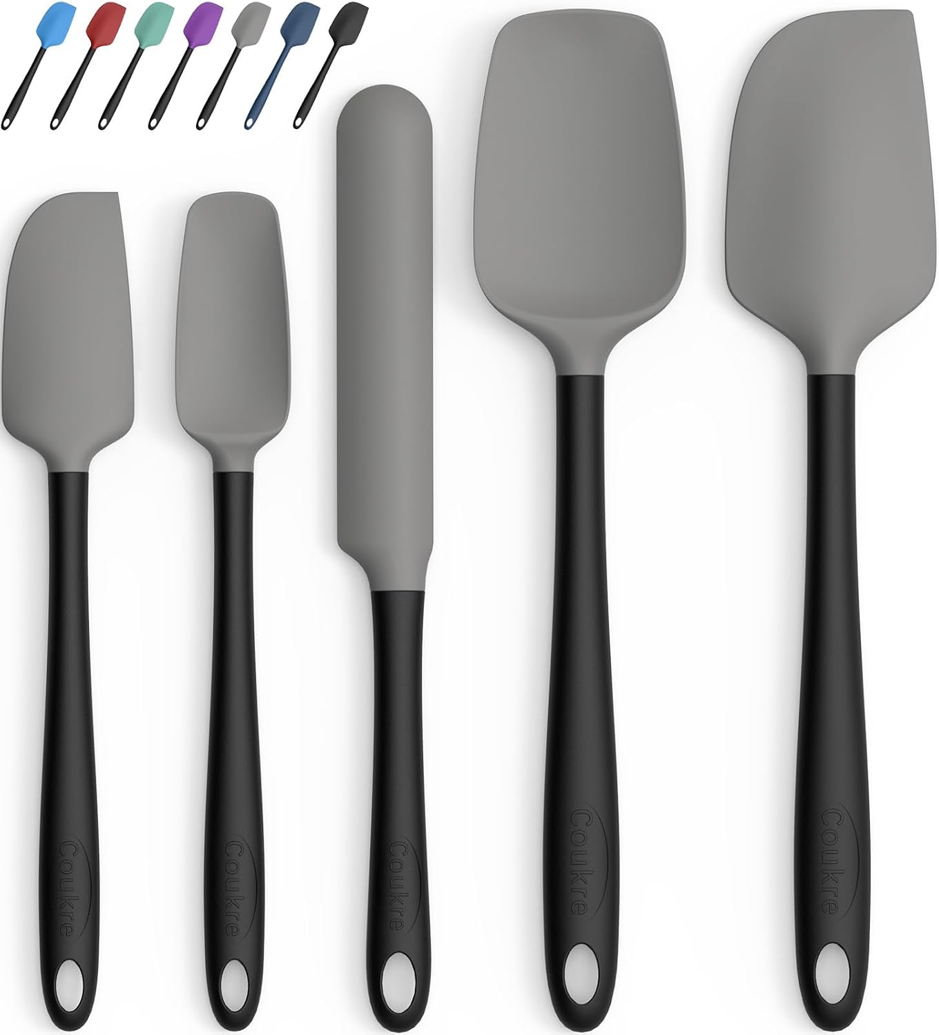 Coukre Silicone Spatula Set of 5,High Temperature Resistant, Food Grade Silicone, Dishwasher Safe, for Baking, Cooking (Aqua Green)