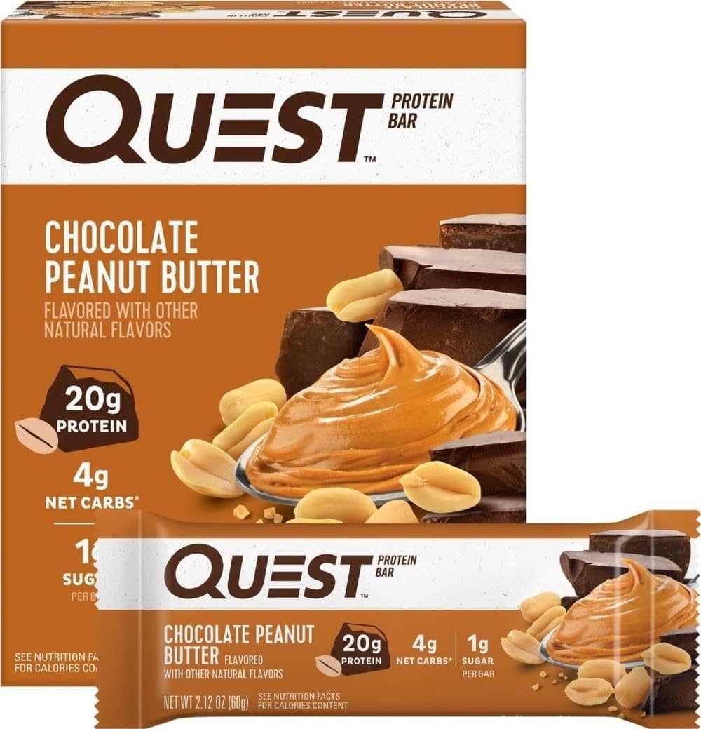 Quest Nutrition Double Chocolate Chunk Protein Bars, 20g Protein, 4g Net Carb, Gluten Free, Keto Friendly, 4 Count