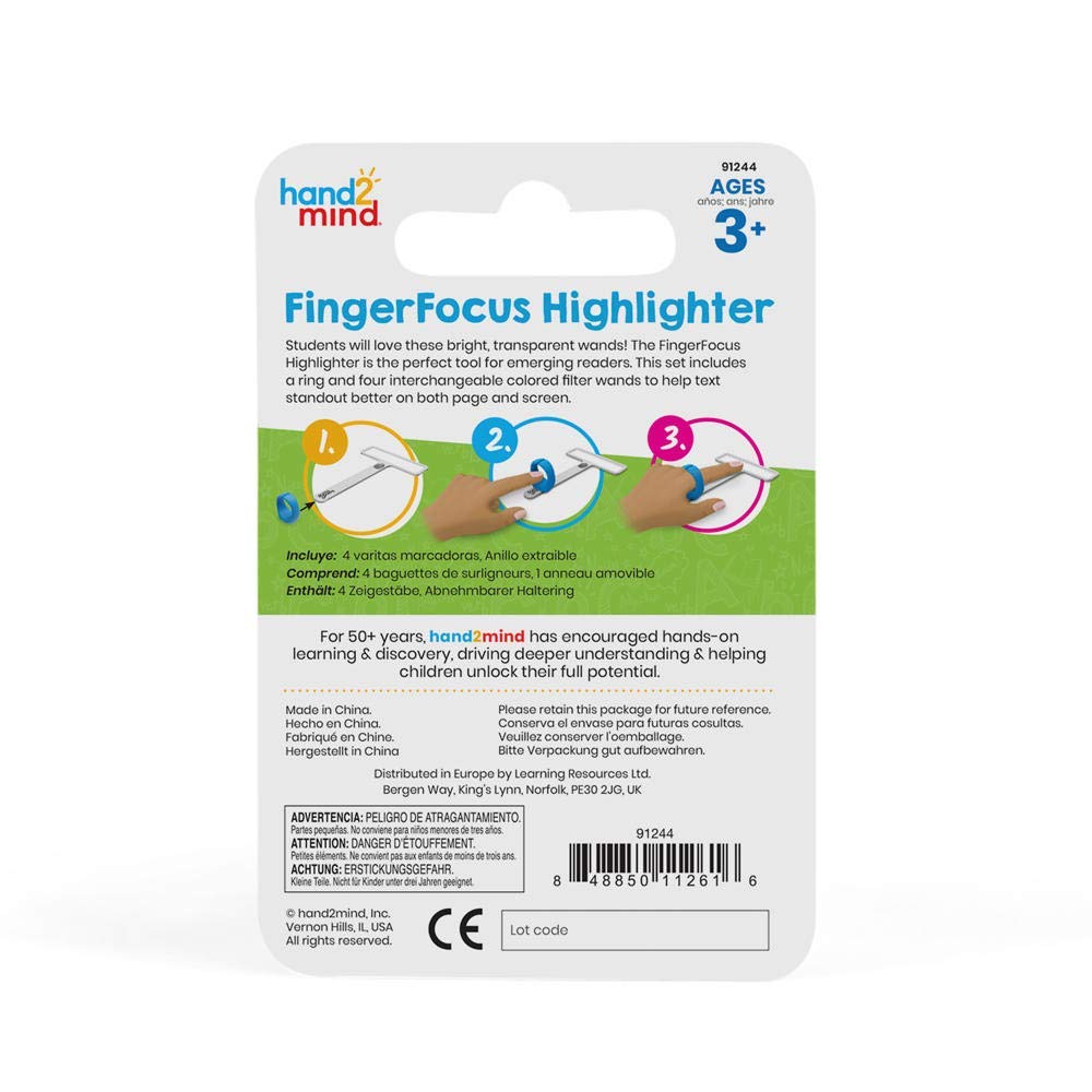 hand2mind FingerFocus Highlighter, Guided Reading Strips, Reading Pointers for Kids, Dyslexia Tools for Kids, ADHD Tools, Special Education School Supplies, Teacher Classroom Must Haves (1 Pack)