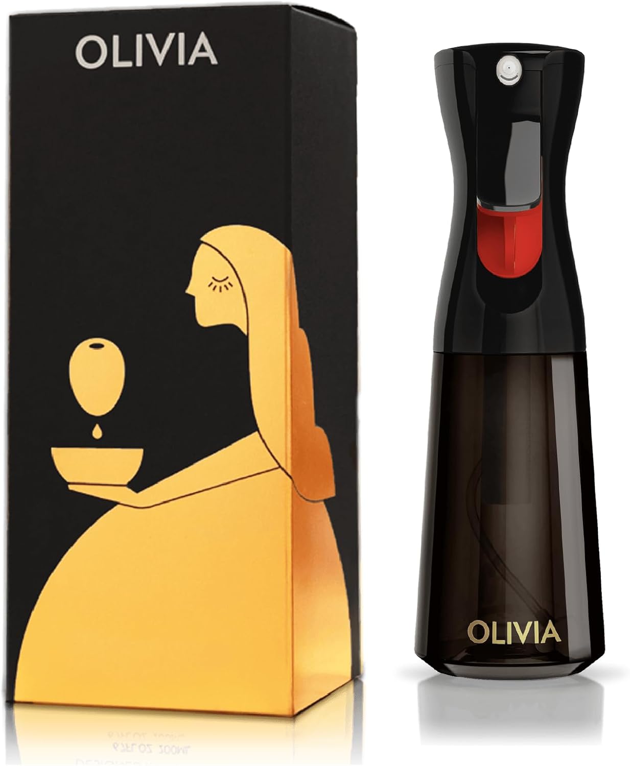 FLAIROSOL OLIVIA SIGNATURE Oil Sprayer for Cooking, 200ml Glass, Green/Gold | Portion control mist for air fryer, salad, BBQ, refillable & reusable, fine mist olive oil kitchen sprayer, anti-drip