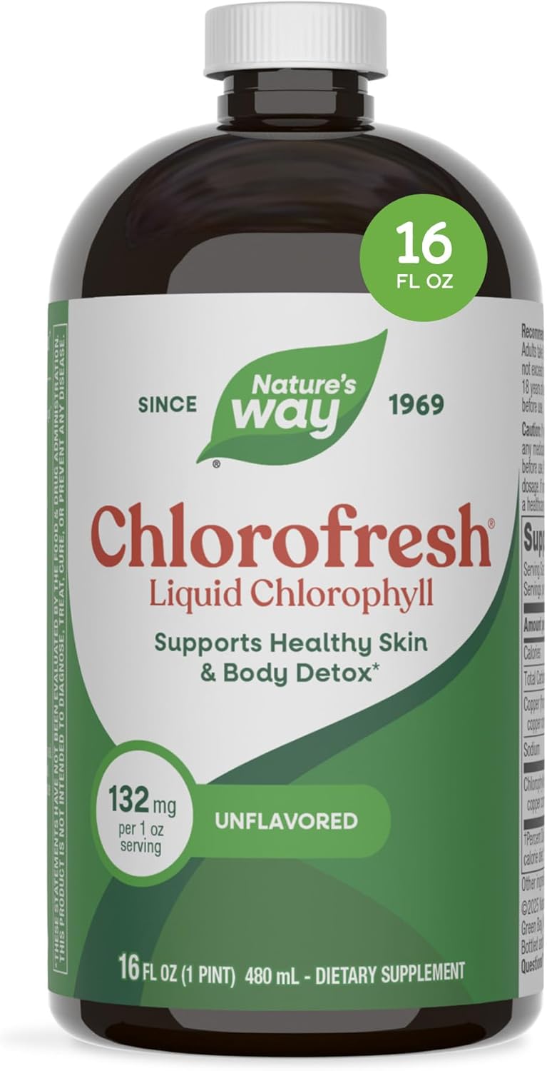 Nature's Way Chlorofresh Liquid Chlorophyll, Chlorophyllin Copper Complex, Internal Deodorant Supplement, Supports Healthy Skin and Detox Pathways*, Mint Flavored, 16 fl oz