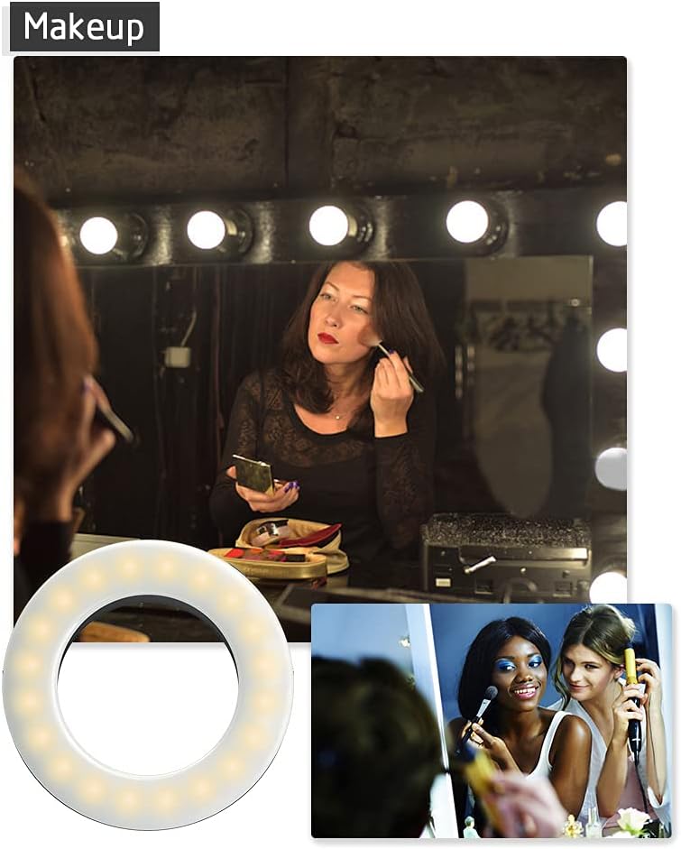 XINBAOHONG Selfie Ring Light Rechargeable Portable Clip-on Selfie Fill Light with 40 LED for Smart Phone Photography, Camera Video, Girl