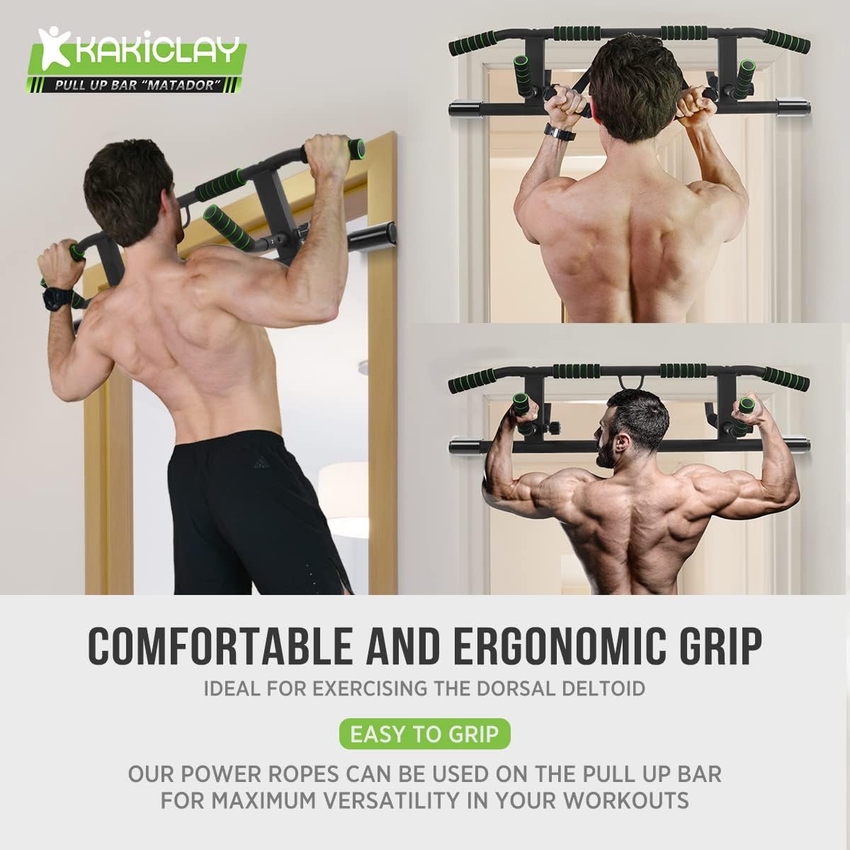 KAKICLAY Upgrade Multi-Grip Pull Up Bar with Smart Hooks - USA Patent, Warranty