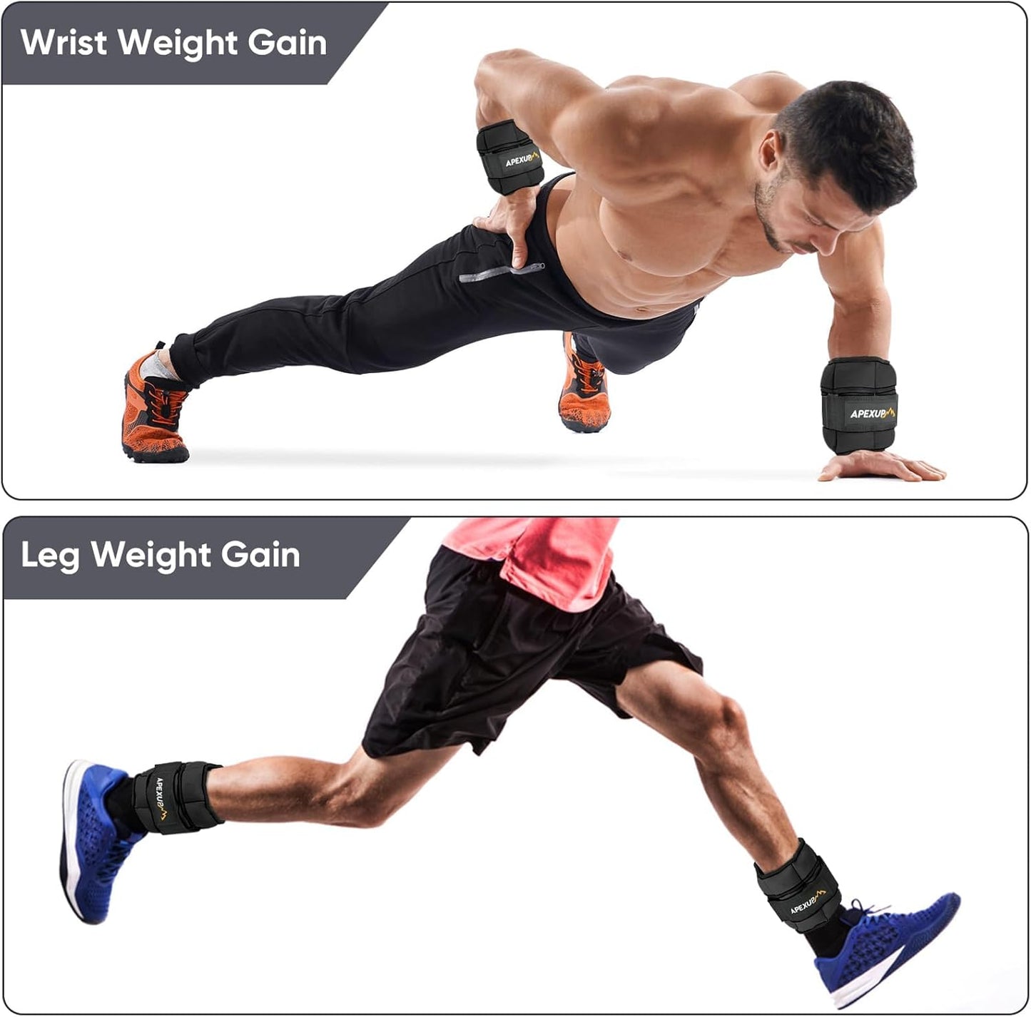 APEXUP Adjustable Ankle Weights 10lbs Pair, Modularized Leg Straps for Yoga, Walking, Running